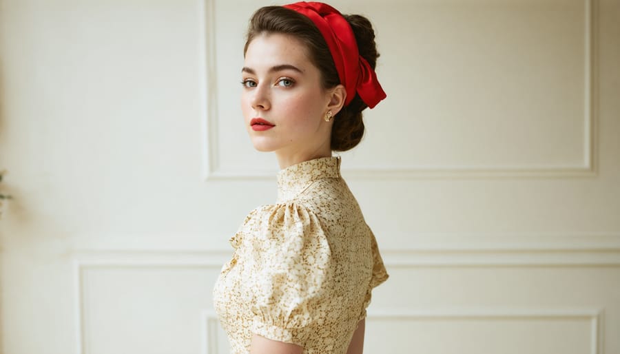 Model showcasing a unique vintage-inspired dress with contemporary touches