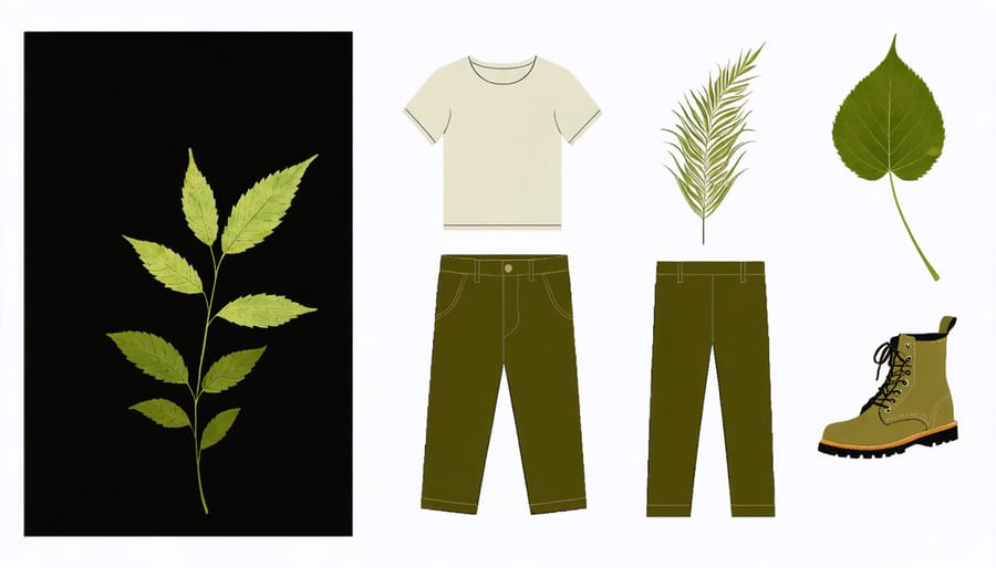 A fashionable outfit showcasing natural fabrics and earthy color tones inspired by kratom